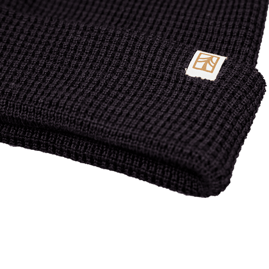 Rustek 100% Merino Wool Waffle Beanie | Black