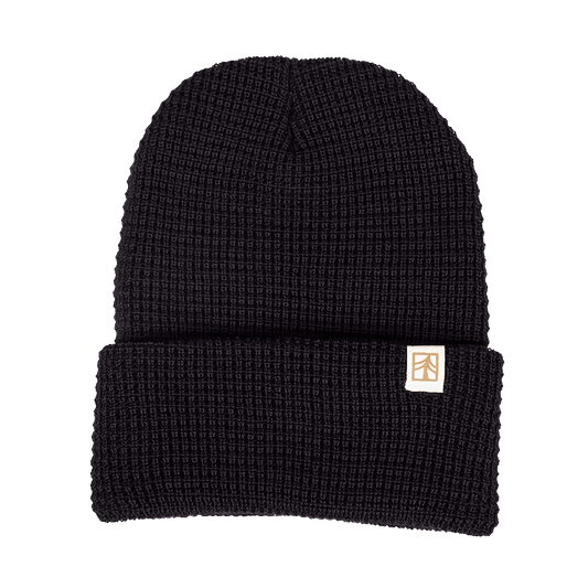 Rustek 100% Merino Wool Waffle Beanie | Black